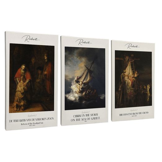 Quadro-Decorativo-3-Telas-Artista-Rembrandt-Composicao-Vida-de-Cristo-40x60-Moldura-Natural-sem-vidro