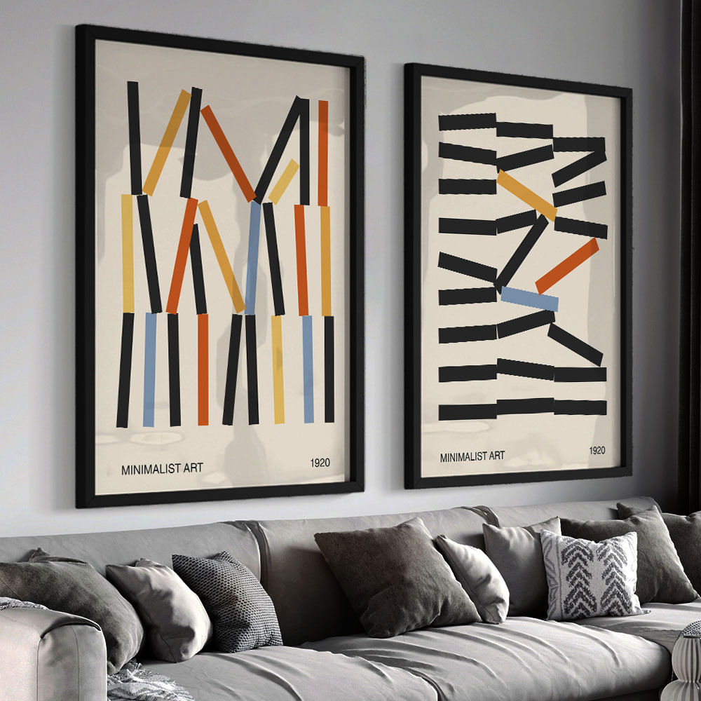 Quadro Decorativo 2 Telas Artista Bauhaus Minimalista Arte Composição 40X60 Moldura Preto sem vidro