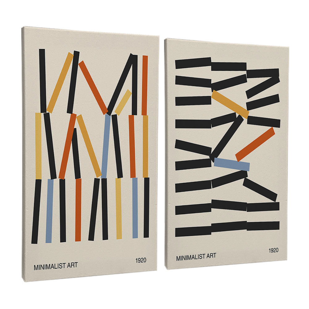 Quadro Decorativo 2 Telas Artista Bauhaus Minimalista Arte Composição 40X60 Moldura Preto sem vidro - Imagem 2
