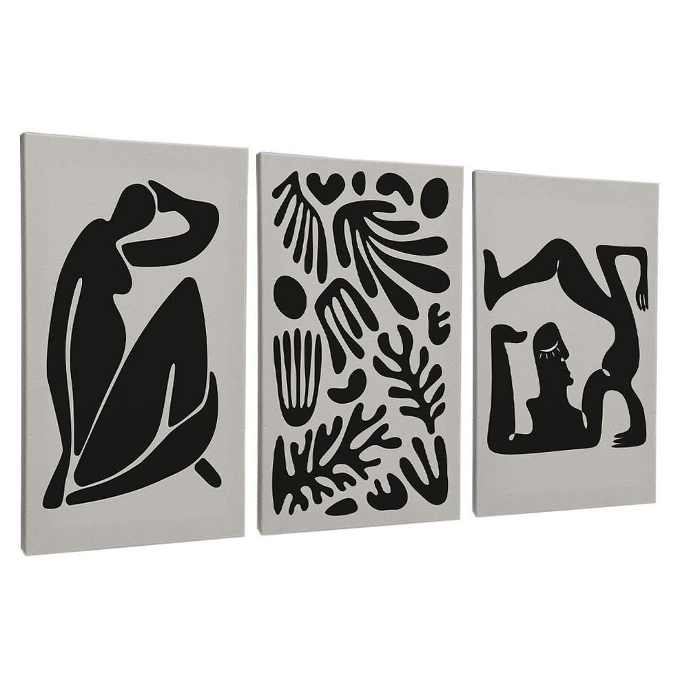 Quadro Decorativo 3 Telas Henry Matisse Escultura PB 60x90 Moldura Branca com vidro - Imagem 2