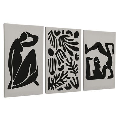 Quadro-Decorativo-3-Telas-Henry-Matisse-Escultura-PB-40X60-Moldura-Branca-sem-vidro