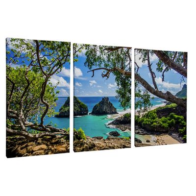 Quadro-Decorativo-3-Telas-Fernando-de-Noronha-II-60x90-Moldura-Preta-com-vidro