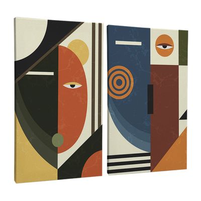 Quadro-Decorativo-2-Telas-Cubismo-Abstrato-60x90-Moldura-Preta-com-vidro