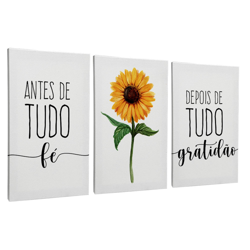 Quadro Decorativo 3 Telas Gratidão 40x60 Moldura Natural sem vidro - Imagem 2