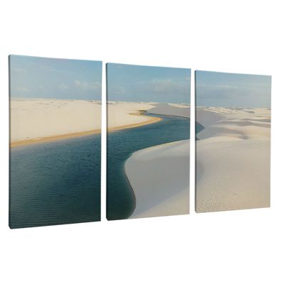 Quadro-Decorativo-3-Telas-Lencois-Maranhenses-40x60-Moldura-Natural-sem-vidro