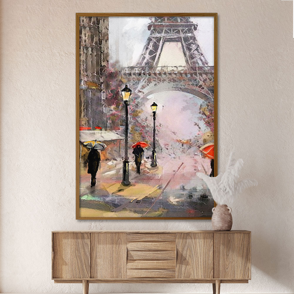 Quadro Decorativo Cidade Paris Pintura II Moldura Natural com vidro 60x90