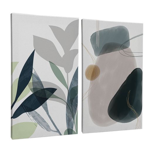 Quadro-Decorativo-Abstrato-Florais-Folhas-Verdes-Composicao-XI-60x90-Moldura-Preta-com-vidro