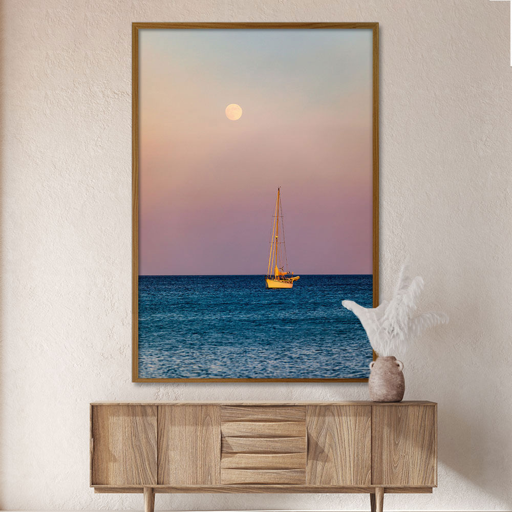 Quadro Decorativo Mar Paisagem Natureza Veleiro I Moldura Natural com vidro 60x90