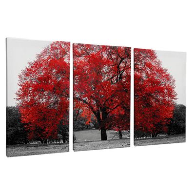 Quadro-Decorativo-3-Telas-Natureza-Arvore-Vermelha-60x90-Moldura-Preta-com-vidro