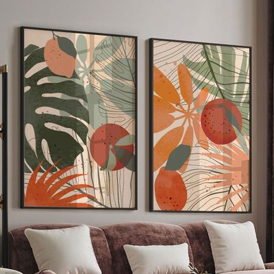 Quadro-Decorativo-2-Telas-Floral-Minimalista-VI-60x90-Moldura-Preta-com-vidro