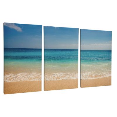 Quadro-Decorativo-3-Telas-Paisagem-Mar-Praia-Ceu-Aberto-60x90-Moldura-Natural-com-vidro