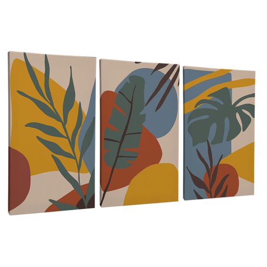 Quadro-Decorativo-3-Telas-Florais-Minimalista-Colorido-60x90-Moldura-Branca-com-vidro