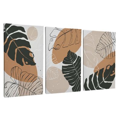 Quadro-Decorativo-3-Telas-Floral-Minimalista-V-60x90-Moldura-Natural-com-vidro