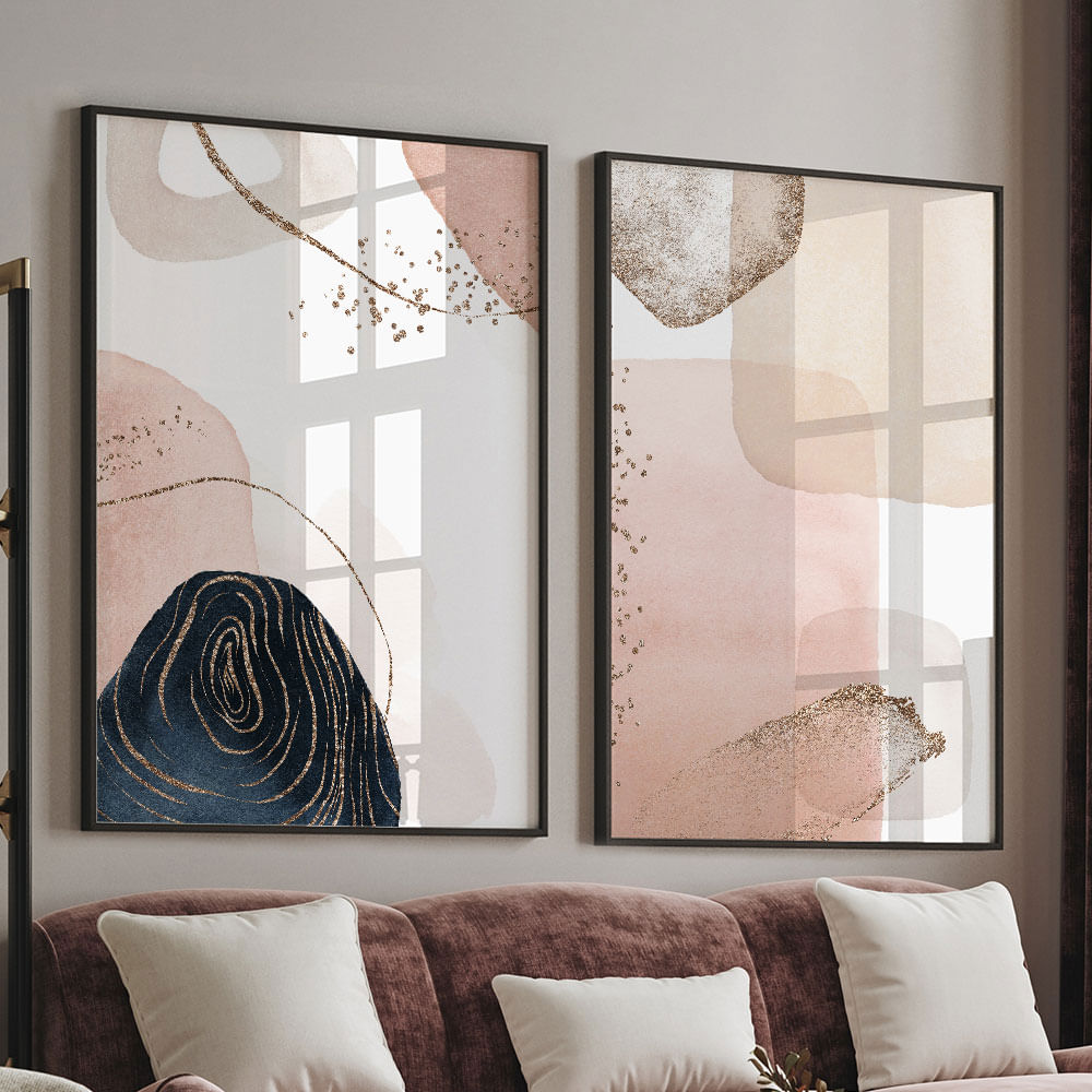 Quadro Decorativo 2 Telas Composição XIII 60x90 Moldura Preta com vidro