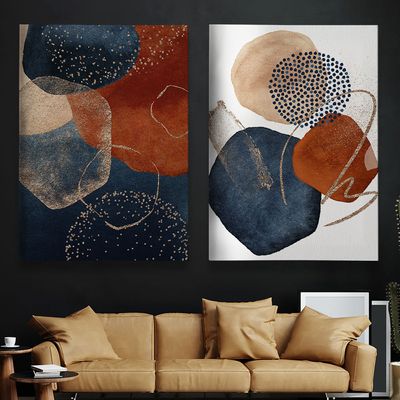 Quadro-Decorativo-2-Telas-decorativo-Telas-Abstrato-XVII-60x90-Moldura-Preta-com-vidro