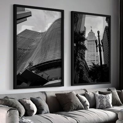 Quadro-Decorativo-2-Telas-Cidades-Sao-Paulo-Preto-e-Branco-40X60-Moldura-Preto-sem-vidro