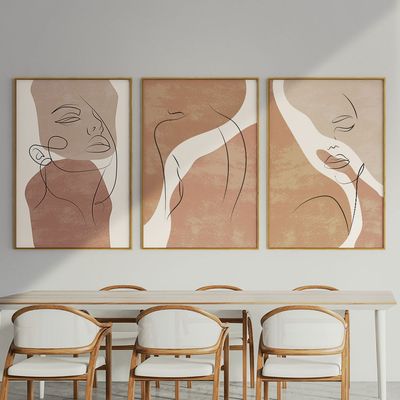 Quadro-Decorativo-3-Telas-Mulheres-Minimalista-Linhas-40x60-Moldura-Natural-sem-vidro