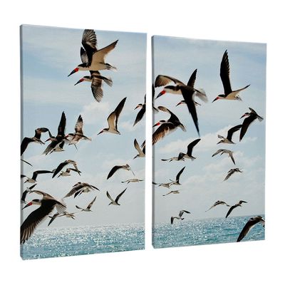 Quadro-Decorativo-2-Telas-Gaivotas-60x90-Moldura-Preta-com-vidro