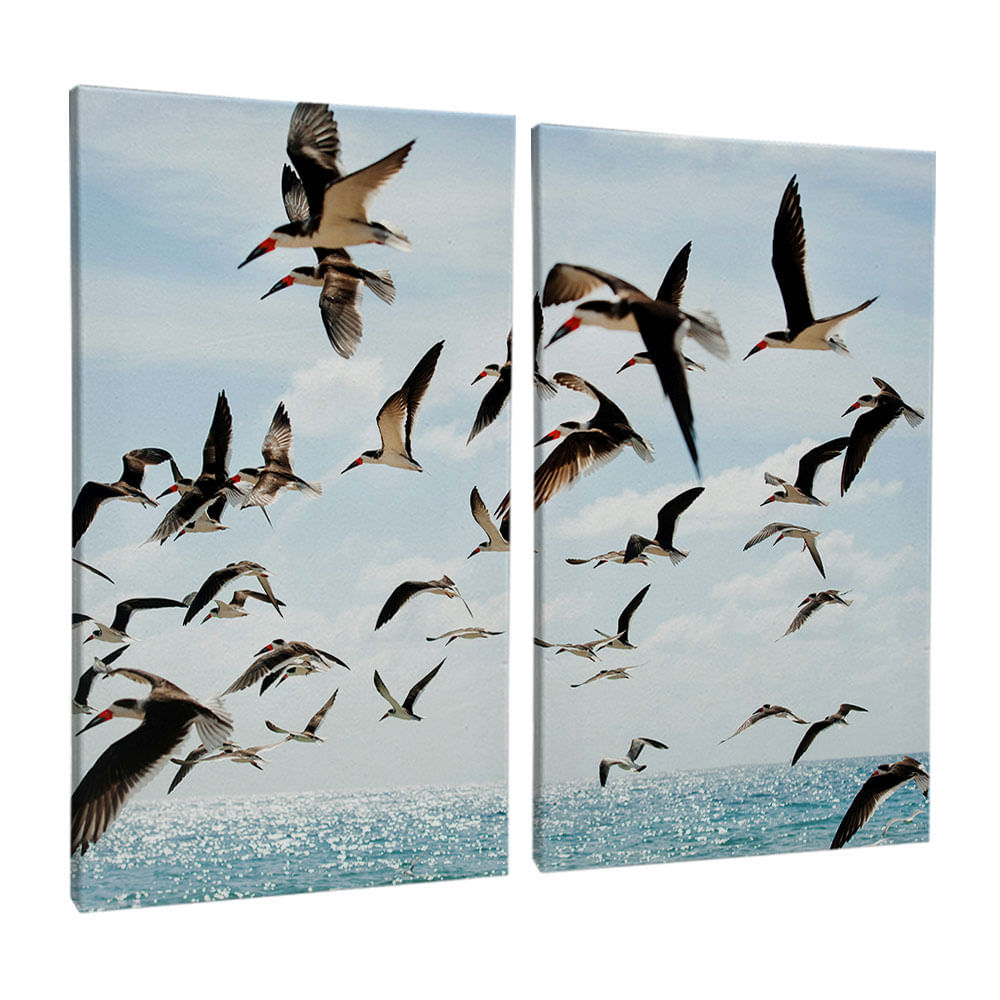Quadro Decorativo 2 Telas Gaivotas 60x90 Moldura Preta com vidro - Imagem 2