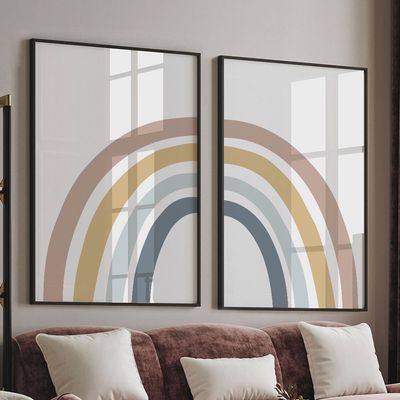 Quadro-Decorativo-2-Telas-Arco-Iris-60x90-Moldura-Preta-com-vidro