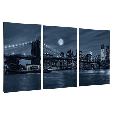 Quadro-Decorativo-3-Telas-Manhattan-60x90-Moldura-Preta-com-vidro