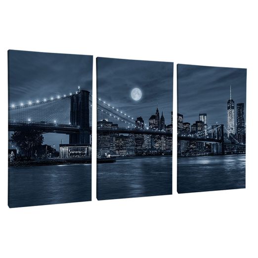 Quadro-Decorativo-3-Telas-Manhattan-60x90-Moldura-Preta-com-vidro