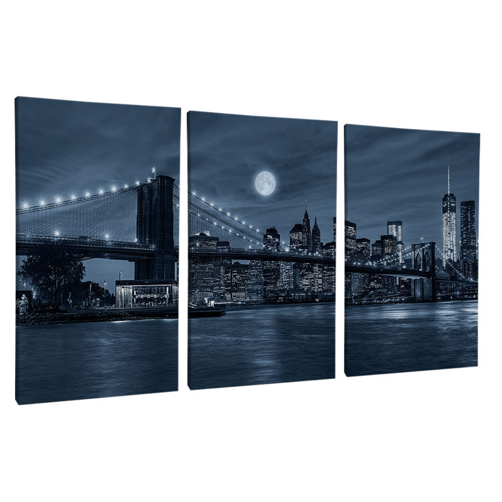 Quadro Decorativo 3 Telas Manhattan 60x90 Moldura Preta com vidro - Imagem 2