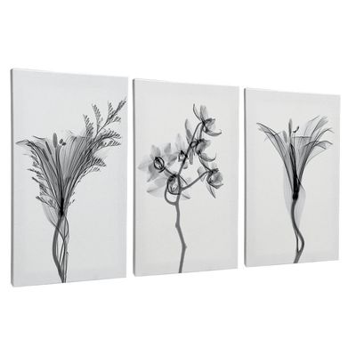 Quadro-Decorativo-3-Telas-Flores-PB-II-60x90-Moldura-Natural-com-vidro