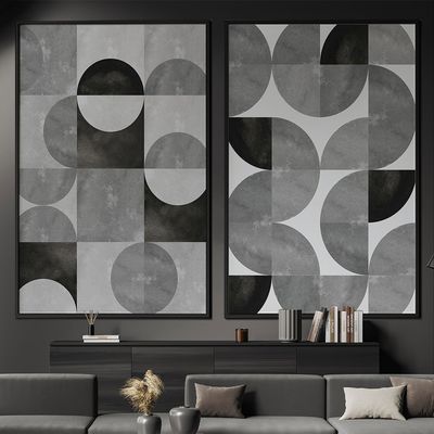 Quadro-Decorativo-2-Telas-Composicao-VIII-60x90-Moldura-Preta-com-vidro