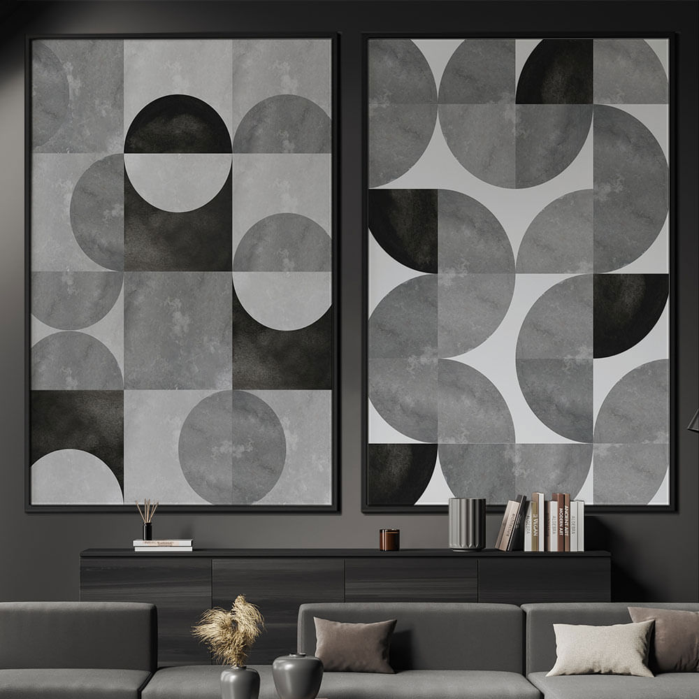 Quadro Decorativo 2 Telas Composição VIII 40X60 Moldura Preto sem vidro