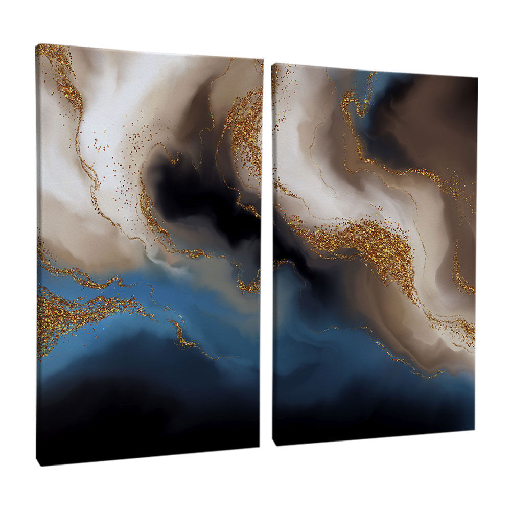 Quadro Decorativo 2 Telas Abstrato XII 60x90 Moldura Preta com vidro - Imagem 2