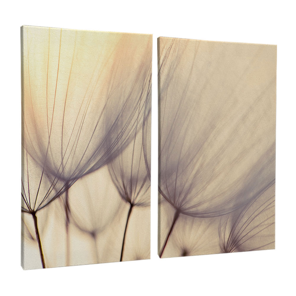 Quadro Decorativo 2 Telas Florais Dente de Leão Claro 40X60 Moldura Preto sem vidro - Imagem 2