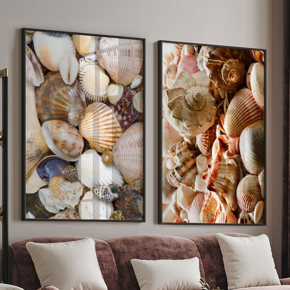 Quadro Decorativo 2 Telas Conchas II 40X60 Moldura Preto sem vidro