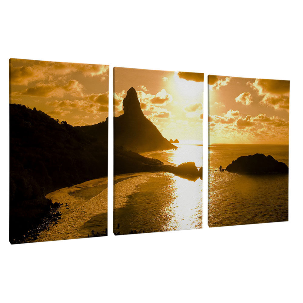 Quadro Decorativo 3 Telas Paisagem Por do Sol Mar Fernando de Noronha 40X60 Moldura Branca sem vidro - Imagem 2