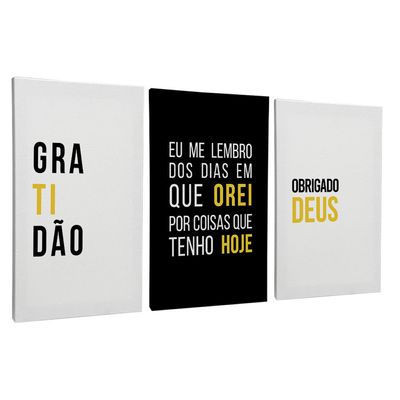 Quadro-Decorativo-3-Telas-Gratidao-II-60x90-Moldura-Preta-com-vidro