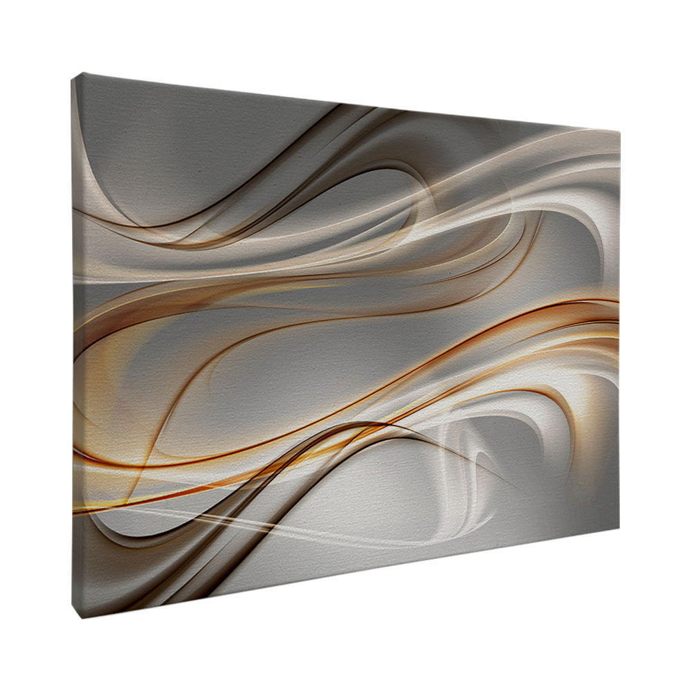 Quadro Decorativo Abstrato Dourado Branco Marrom Linhas Moldura Preta com vidro 90x60 - Imagem 2