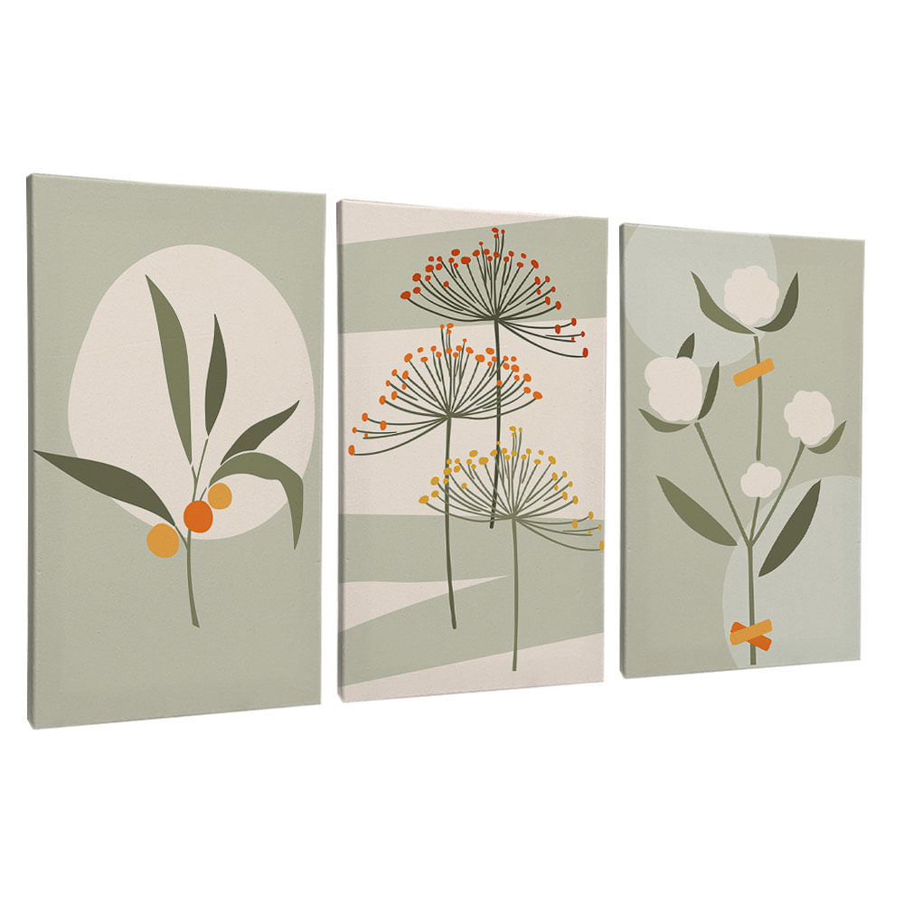 Quadro Decorativo 3 Telas Florais 40x60 Moldura Natural sem vidro - Imagem 2