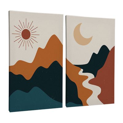 Quadro-Decorativo-2-Telas-Paisagem-Minimalista-60x90-Moldura-Preta-com-vidro