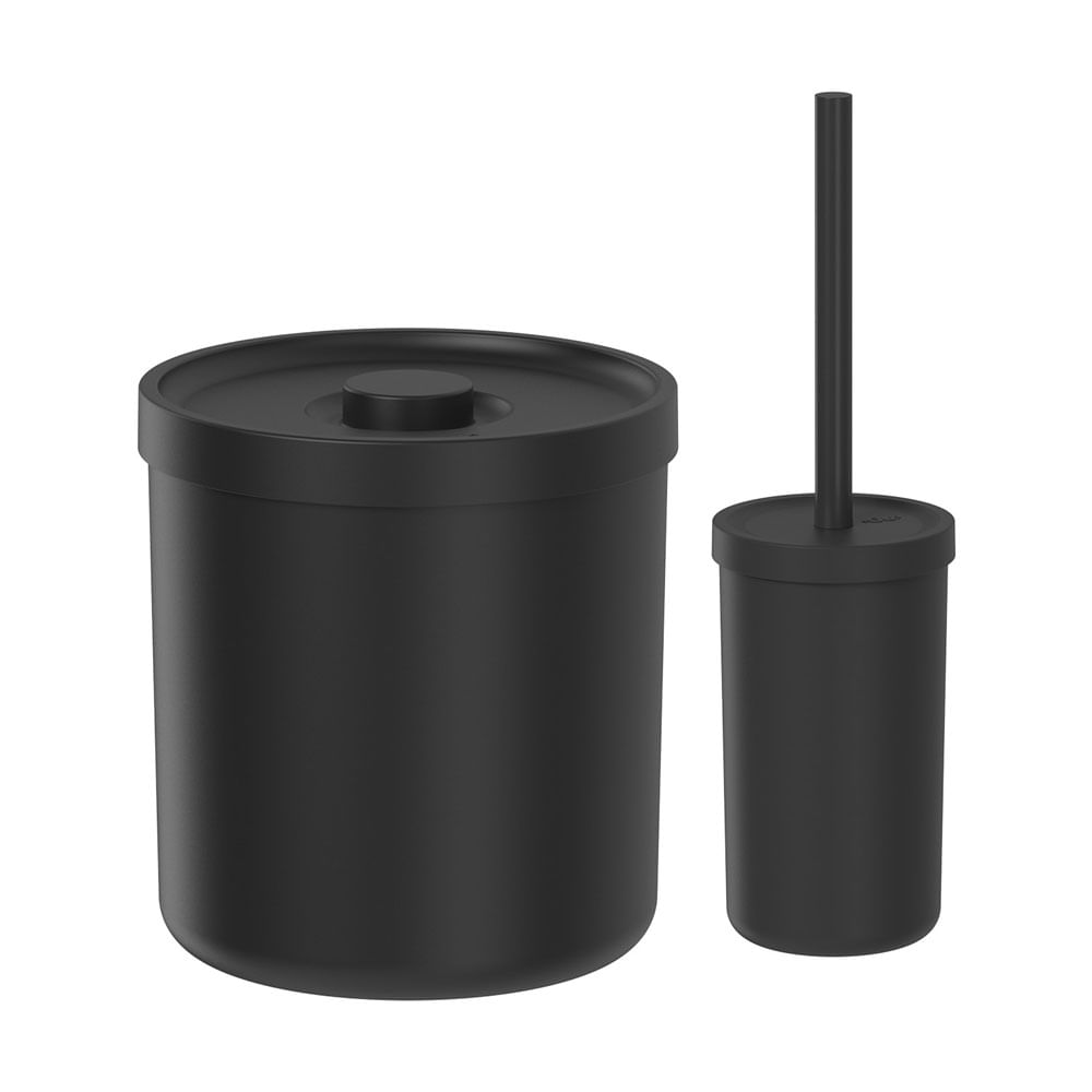Kit com lixeira e Escova Sanitária Bold Preto