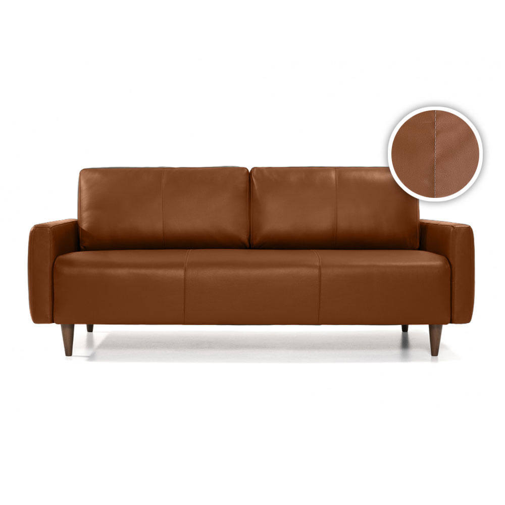 Sofá Cartagena em Couro Estonado Amarula 2,46m - Imagem 2