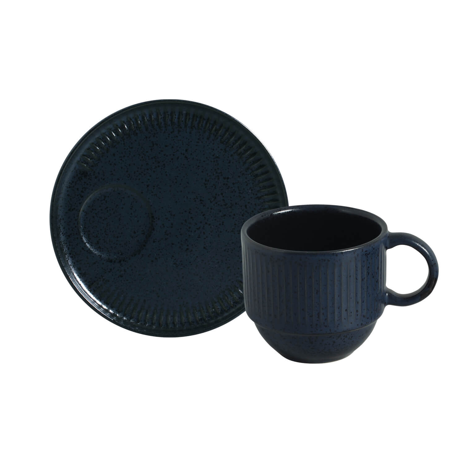 Conjunto com 6 Xícaras de Chá Empilhável com 6 Pires Linhas Night Blue 230ml