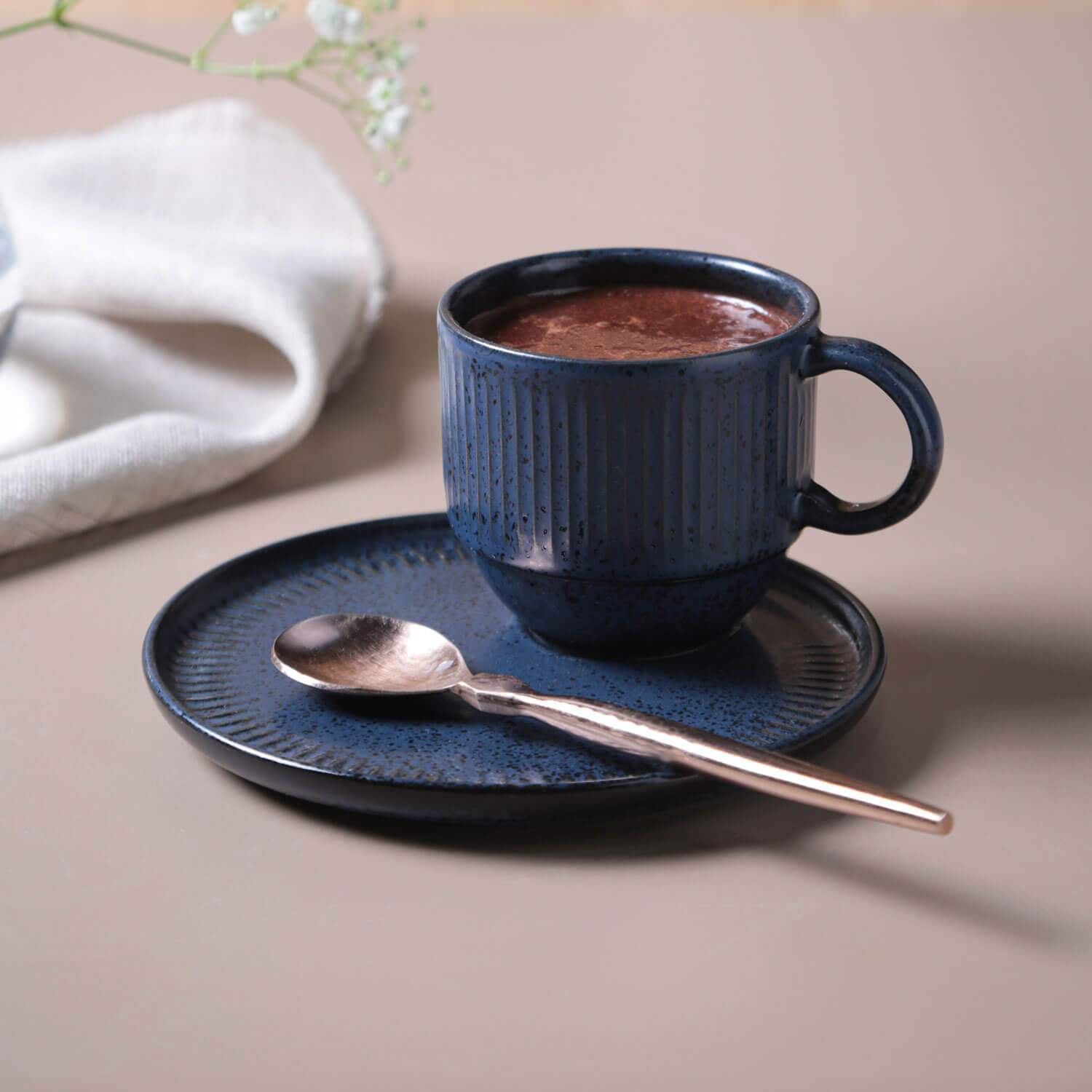 Conjunto com 6 Xícaras de Chá Empilhável com 6 Pires Linhas Night Blue 230ml - Imagem 2