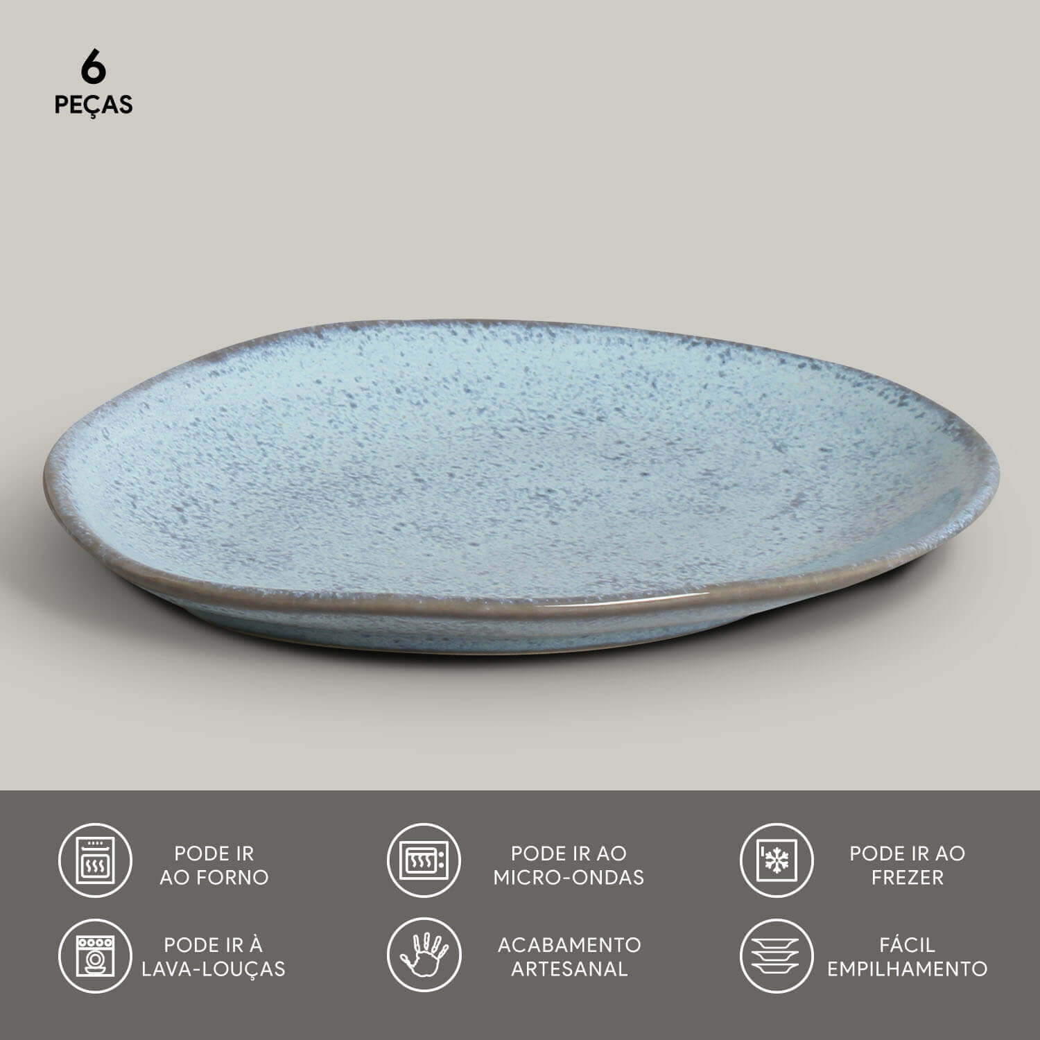 Conjunto com 6 Pratos Raso Oval Orgânico Breeze 31x24x2,5cm - Imagem 3