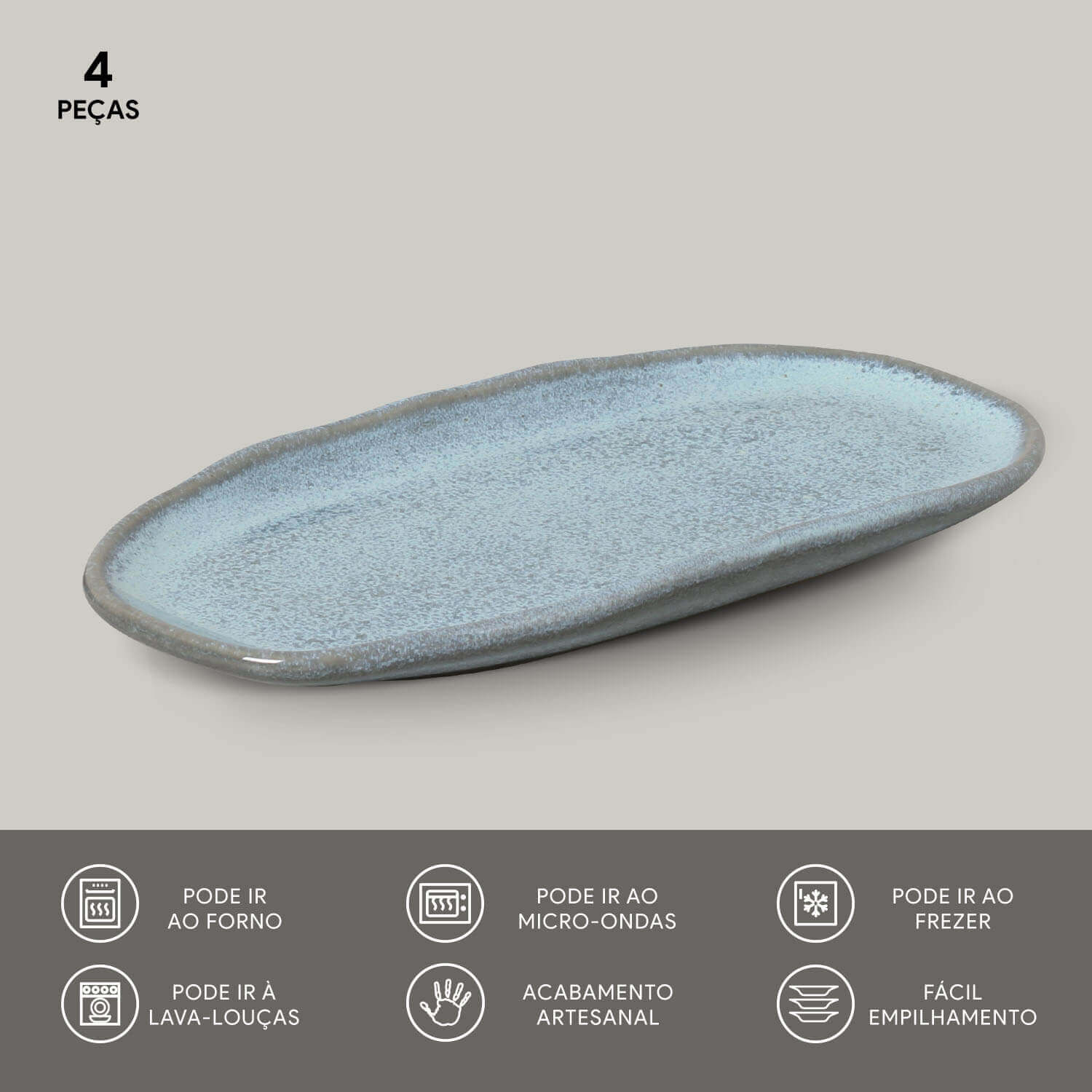 Conjunto com 4 Travessas Oval Rasa Pequena Orgânico Breeze 23x11cm - Imagem 3