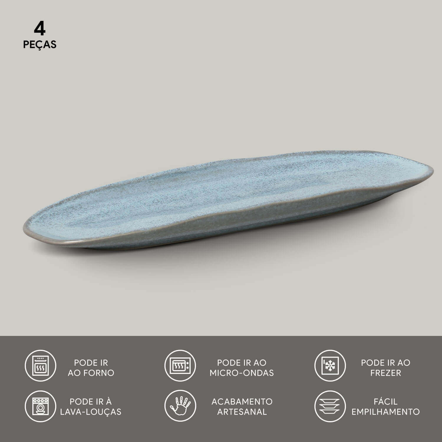 Conjunto com 4 Travessas Oval Rasa Grande Orgânico Breeze 36x13cm - Imagem 3