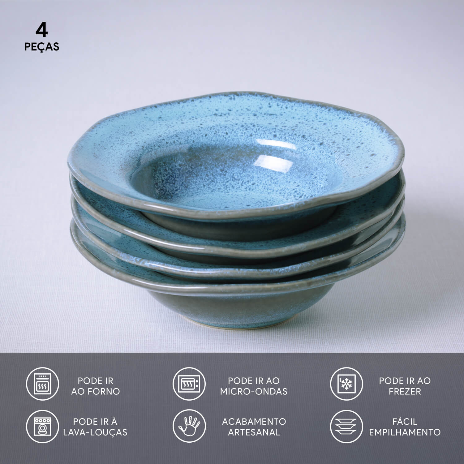 Conjunto com 4 Pratos de Entrada/Sobremesa Orgânico Breeze Ø19x5,5cm 250ml - Imagem 3