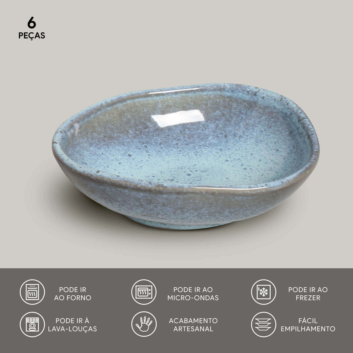 Conjunto com 6 Cumbucas Oval Orgânico Breeze 14,5x12x4,9cm 265ml - Imagem 3