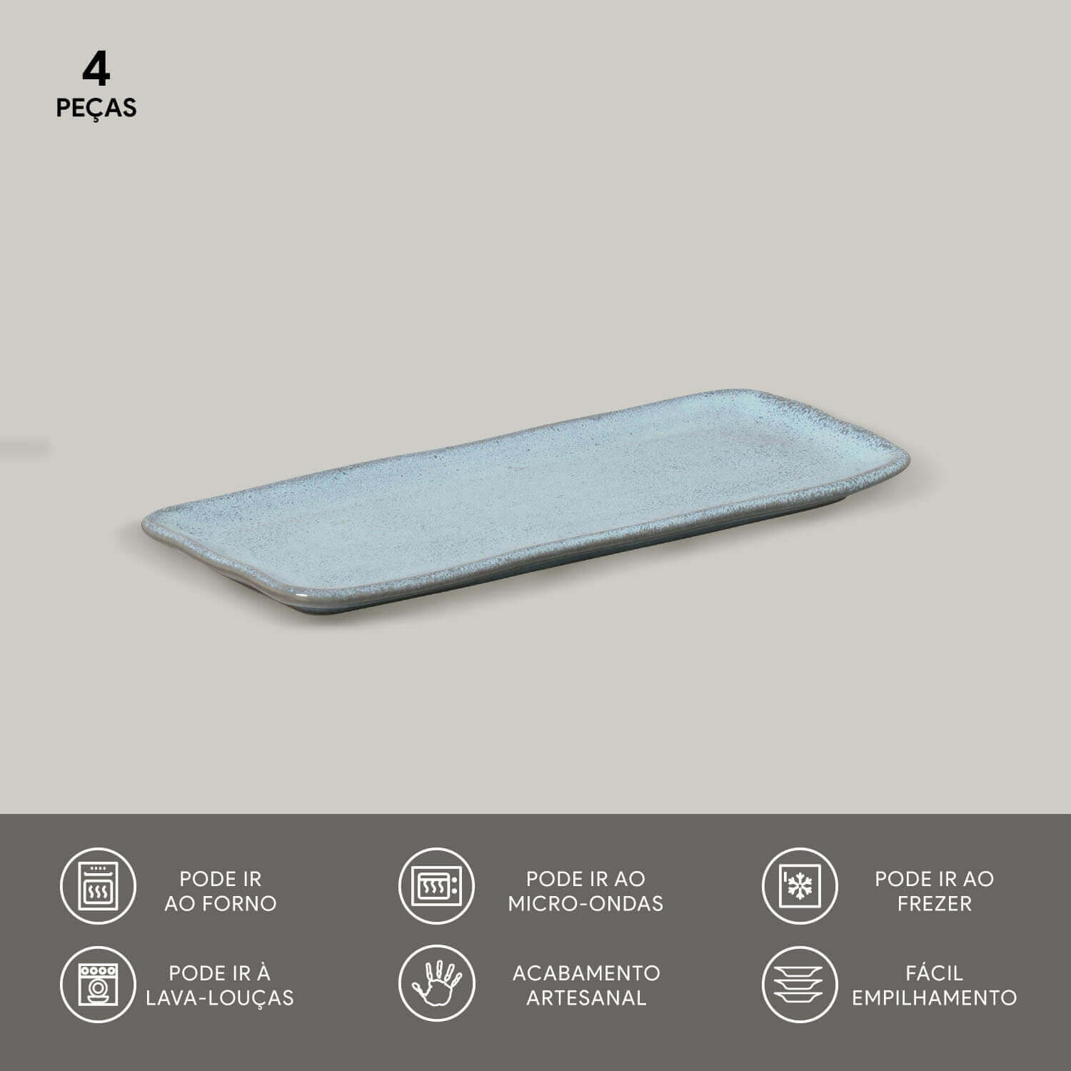 Conjunto com 4 Travessas Retangular Pequena Orgânico Breeze 22x9,5cm - Imagem 3