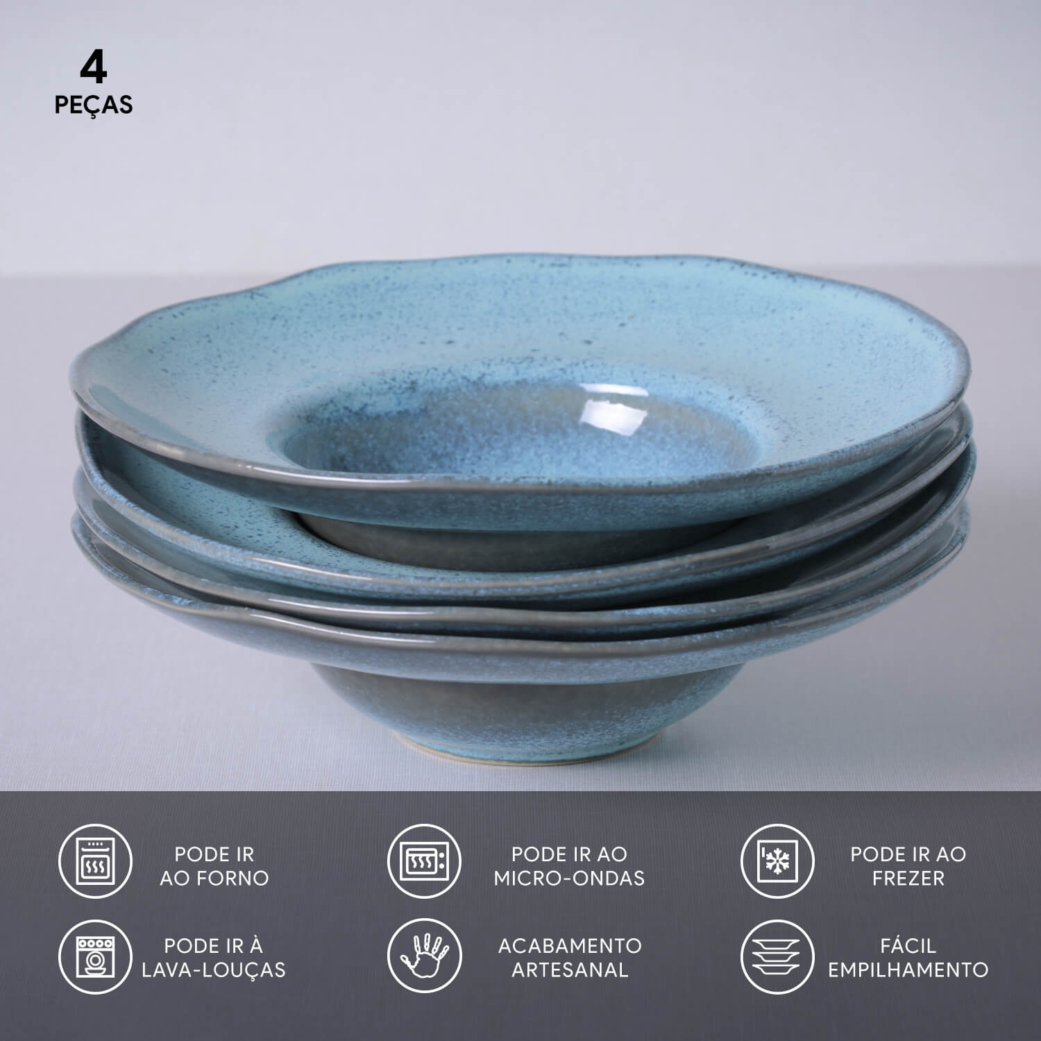 Conjunto com 4 Pratos de Massa Orgânico Breeze Ø28x6,5cm 450ml - Imagem 3