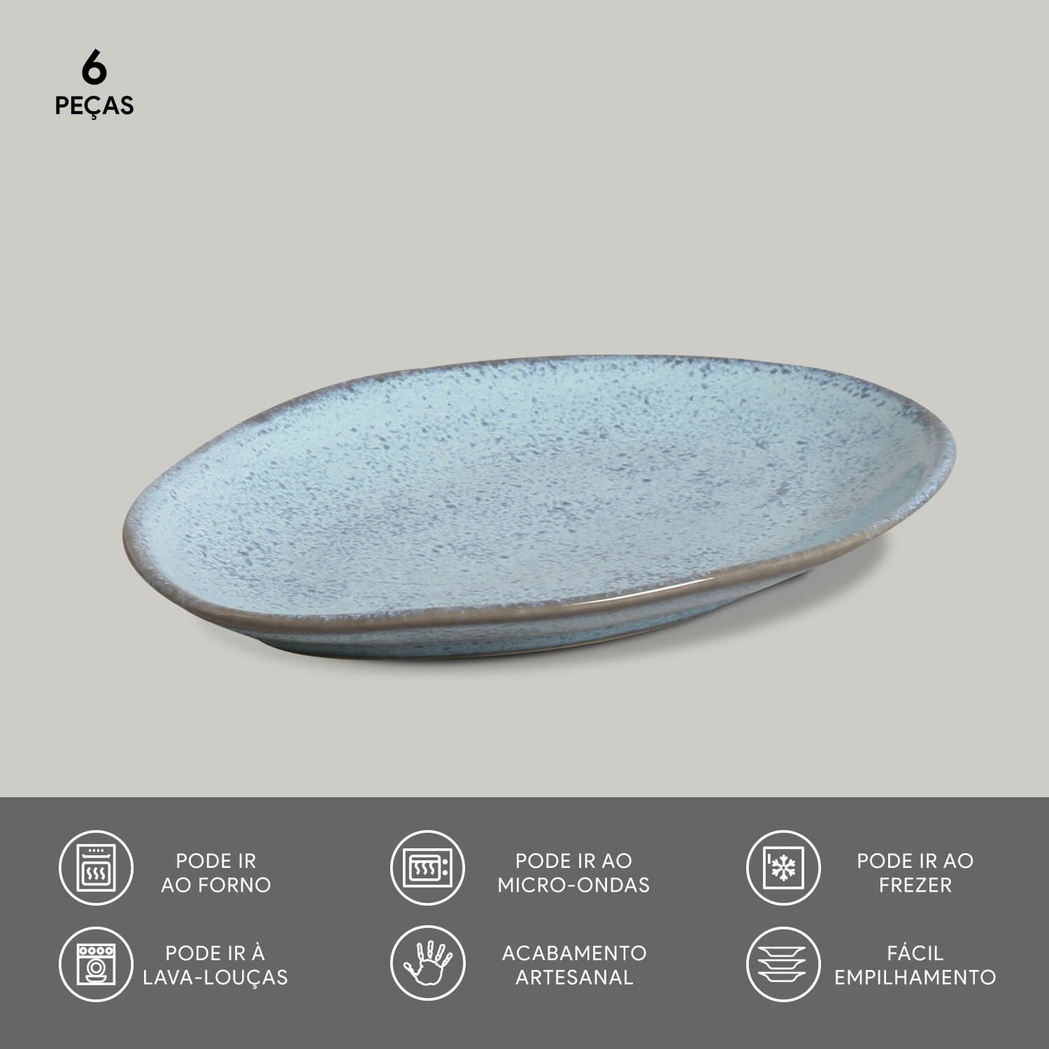 Conjunto com 6 Pratos de Sobremesa Oval Orgânico Breeze 22,5x16,5x2,5cm - Imagem 3